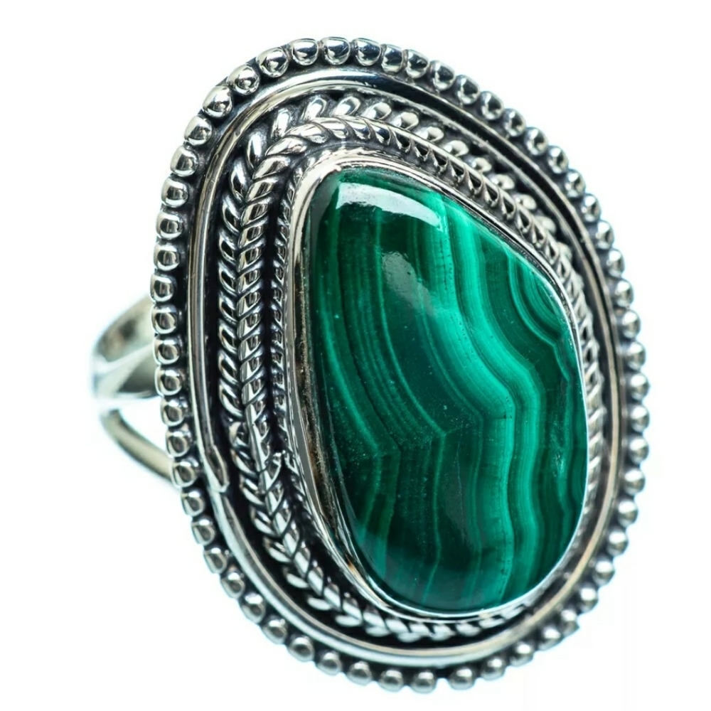 Large Sterling Silver Malachite Ring - image 1
